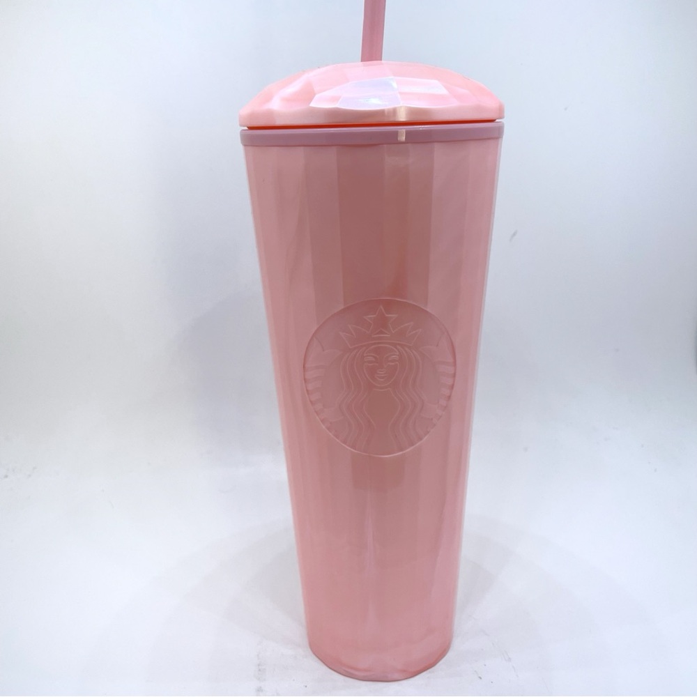 Starbucks Pearl Pink Marble Geometric Dome Lid With Straw Venti Tumbler 24 fl oz